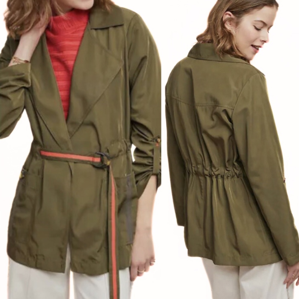 Anthropologie Gisborne Obi Trench Anorak Jacket Olive Green Size XS